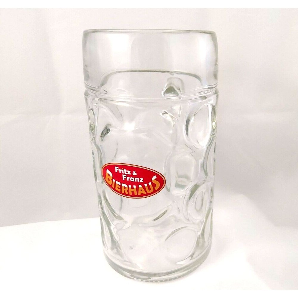 Large glass Beer Mug, Fitz & Franz Bierhaus 32 oz 8" tall clear circles
